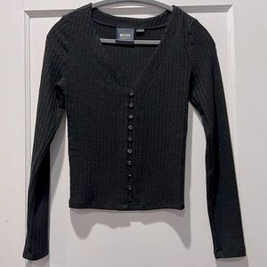 Maeve Ribbed Button Front Shimmer Cardigan, XS